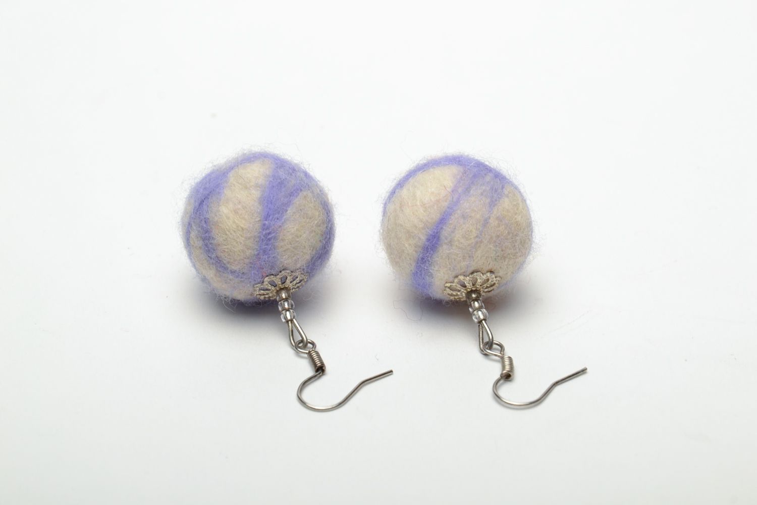 Light felted wool ball earrings photo 5