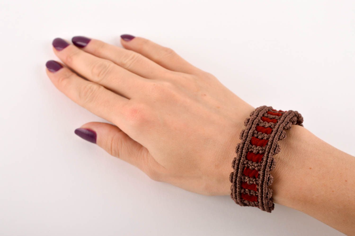 Armband Frauen handgefertigt Designer Schmuck Makramee Armband breit rot foto 5