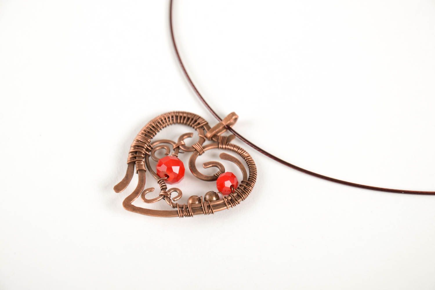 Pendentif coeur Bijou fait main en cuivre wire wrapping avec perles Cadeau femme photo 3