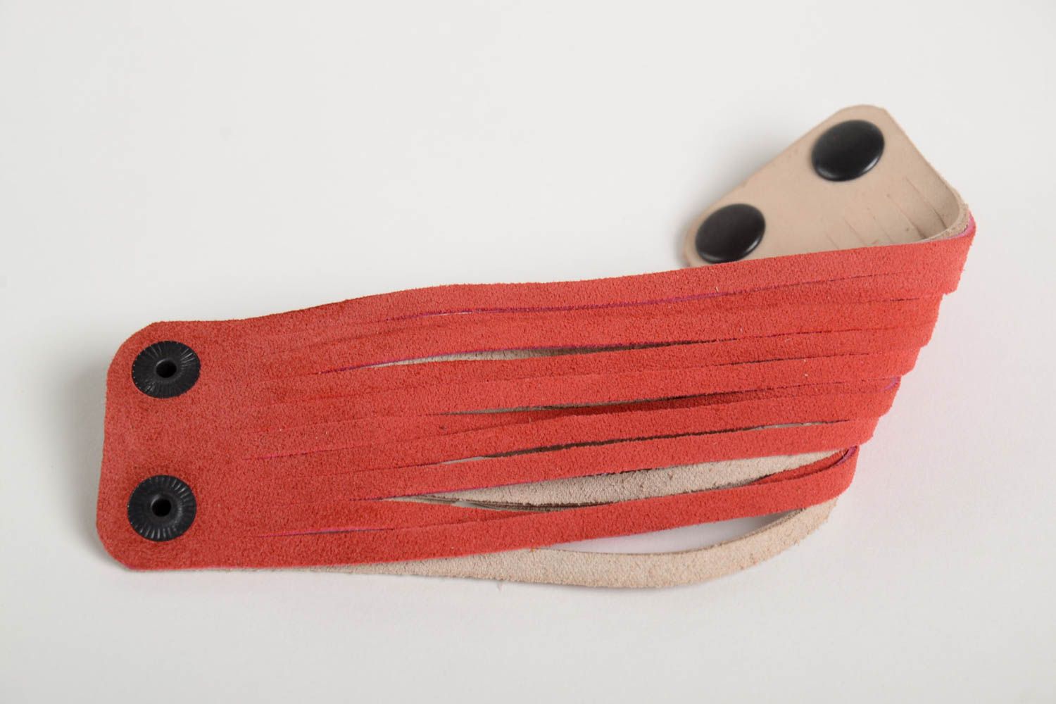 Beige rotes breites Damen Armband handmade Leder Schmuck Frauen Accessoire  foto 5