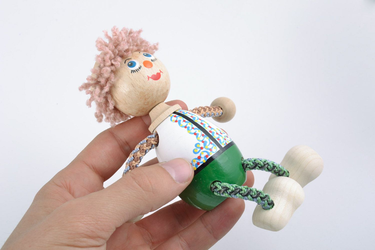 Small wooden toy boy painted with eco friendly dyes handmade for children  photo 2
