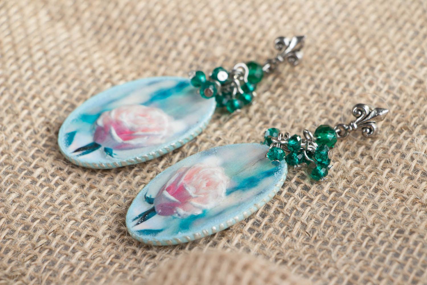 Polymer clay earrings Winter Rose photo 2