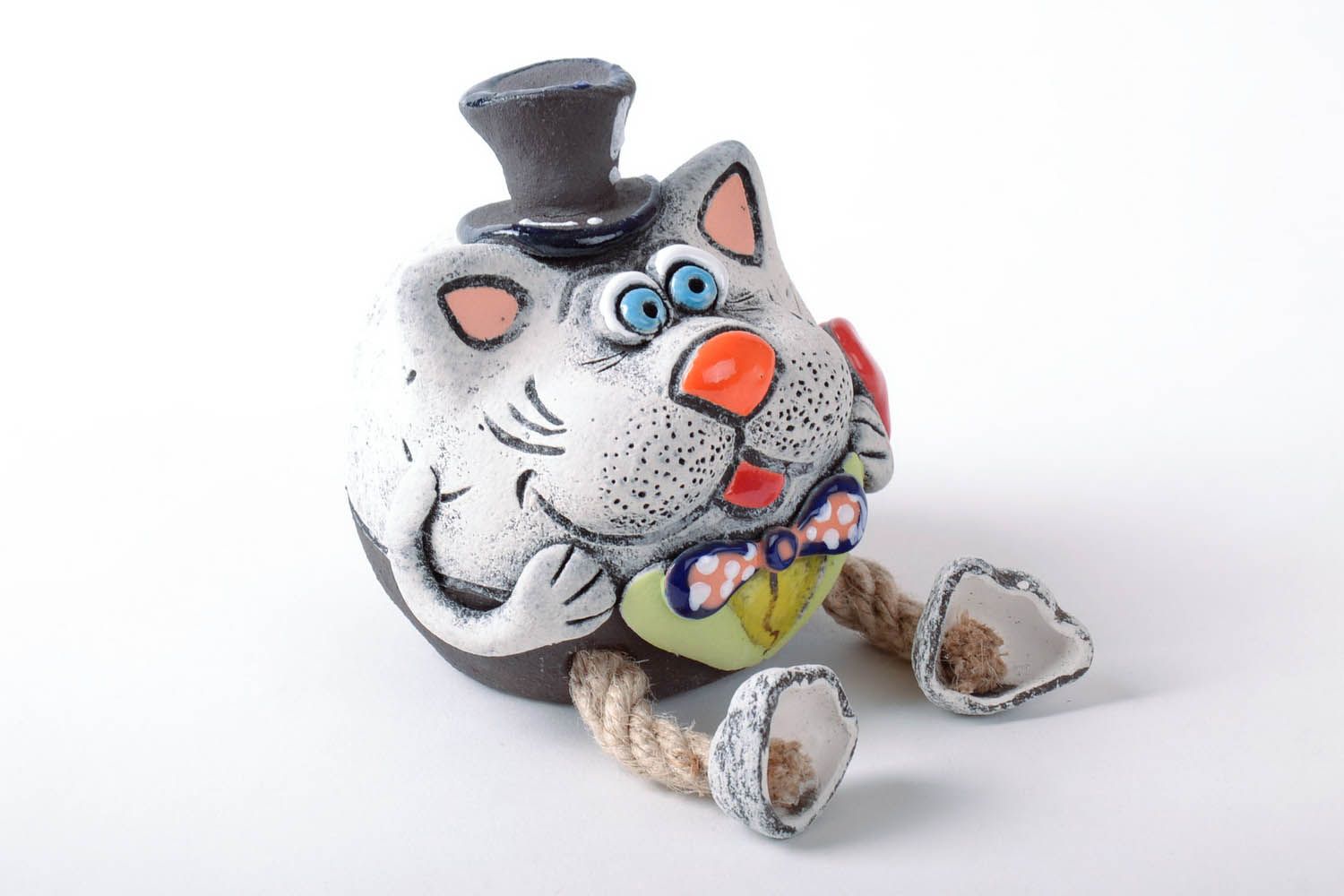 Mister gatto salvadanaio fatto a mano in ceramica dipinto a mano idea regalo  foto 1
