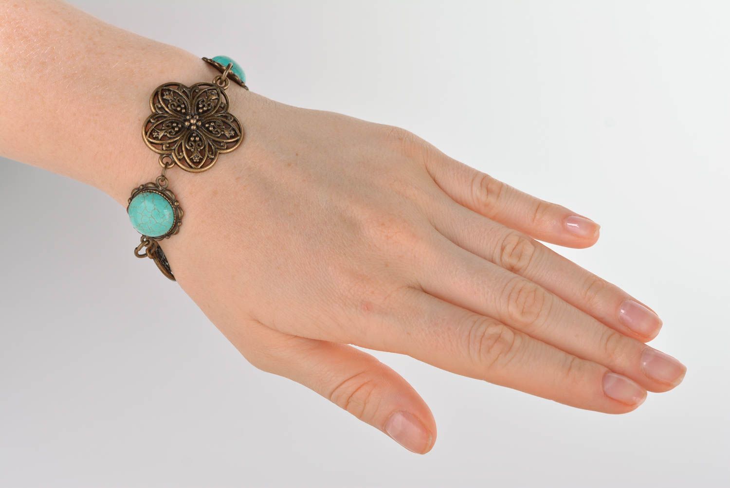 Unusual handmade metal bracelet stone bracelet wrist bracelet design gift ideas photo 3