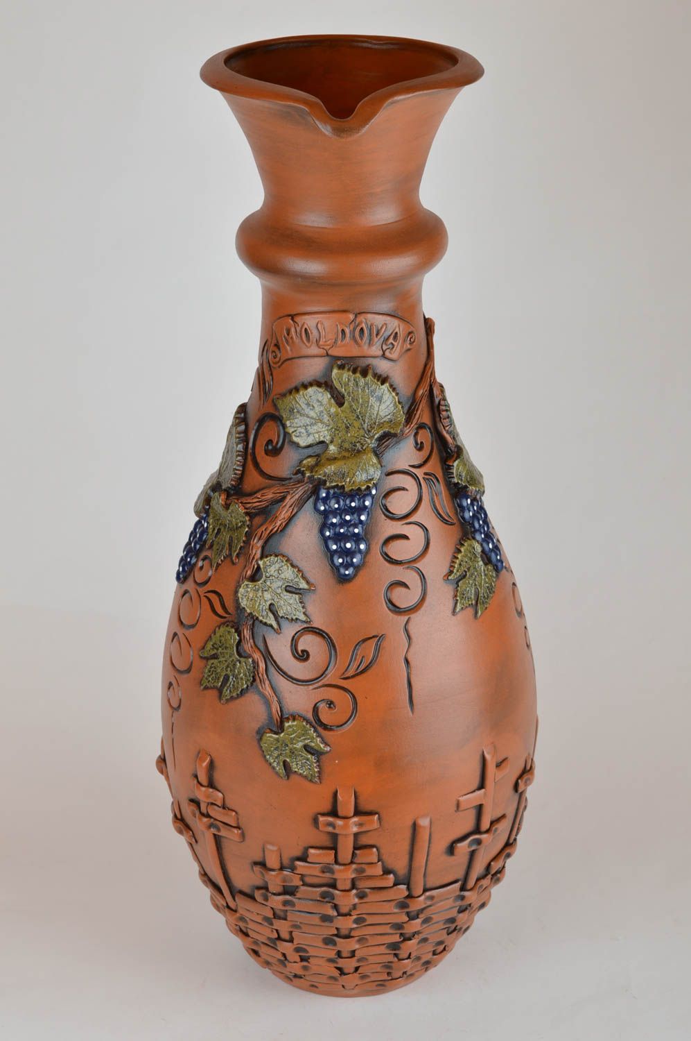 Глиняная ваза большая в виде кувшина напольная ручной работы объемом 8 литров фото 2
