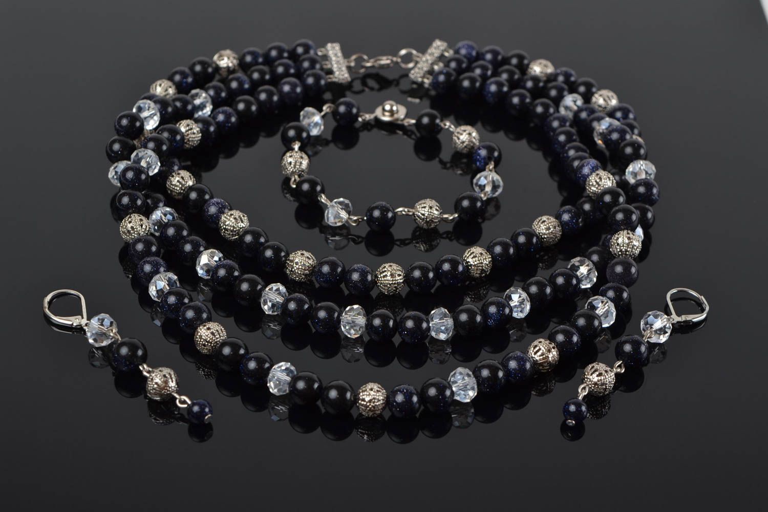 Handmade crystal bead and aventurine jewelry set earrings necklace and bracelet photo 1