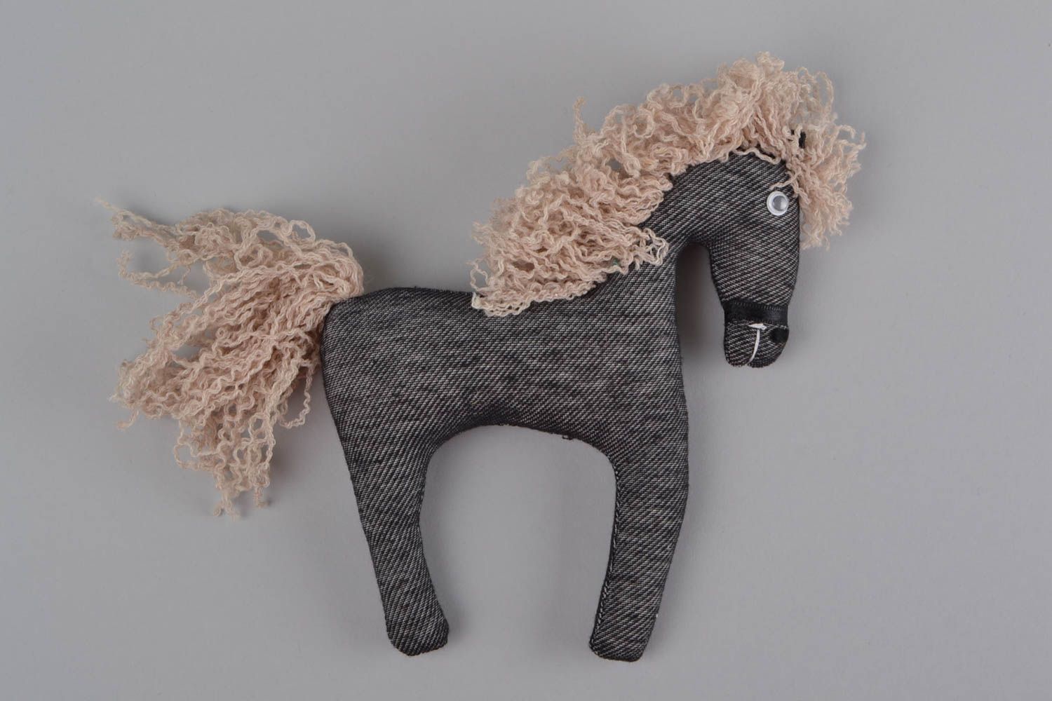 Handmade funny black horse soft toy for the interior decor and children photo 5