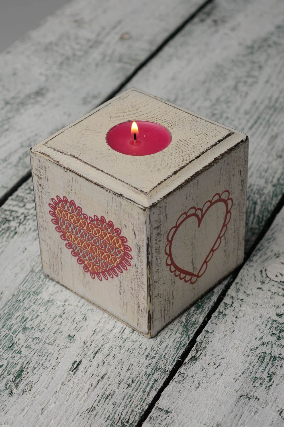 Handmade wooden candlestick Hearts photo 1