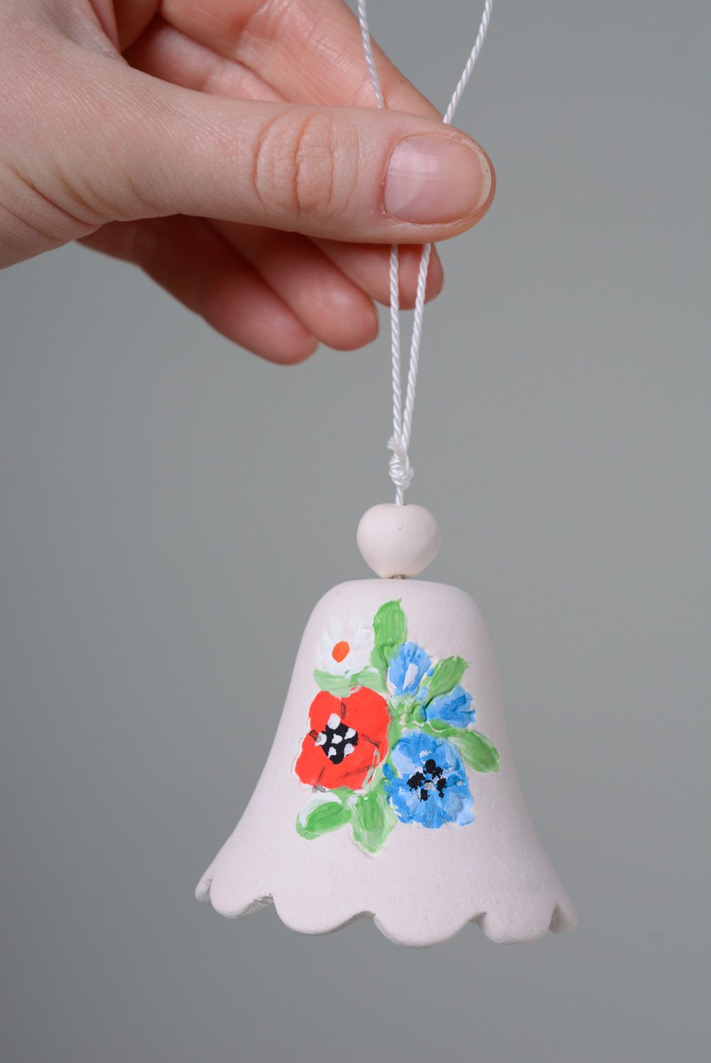 Handmade hanging painted ceramic bell photo 2