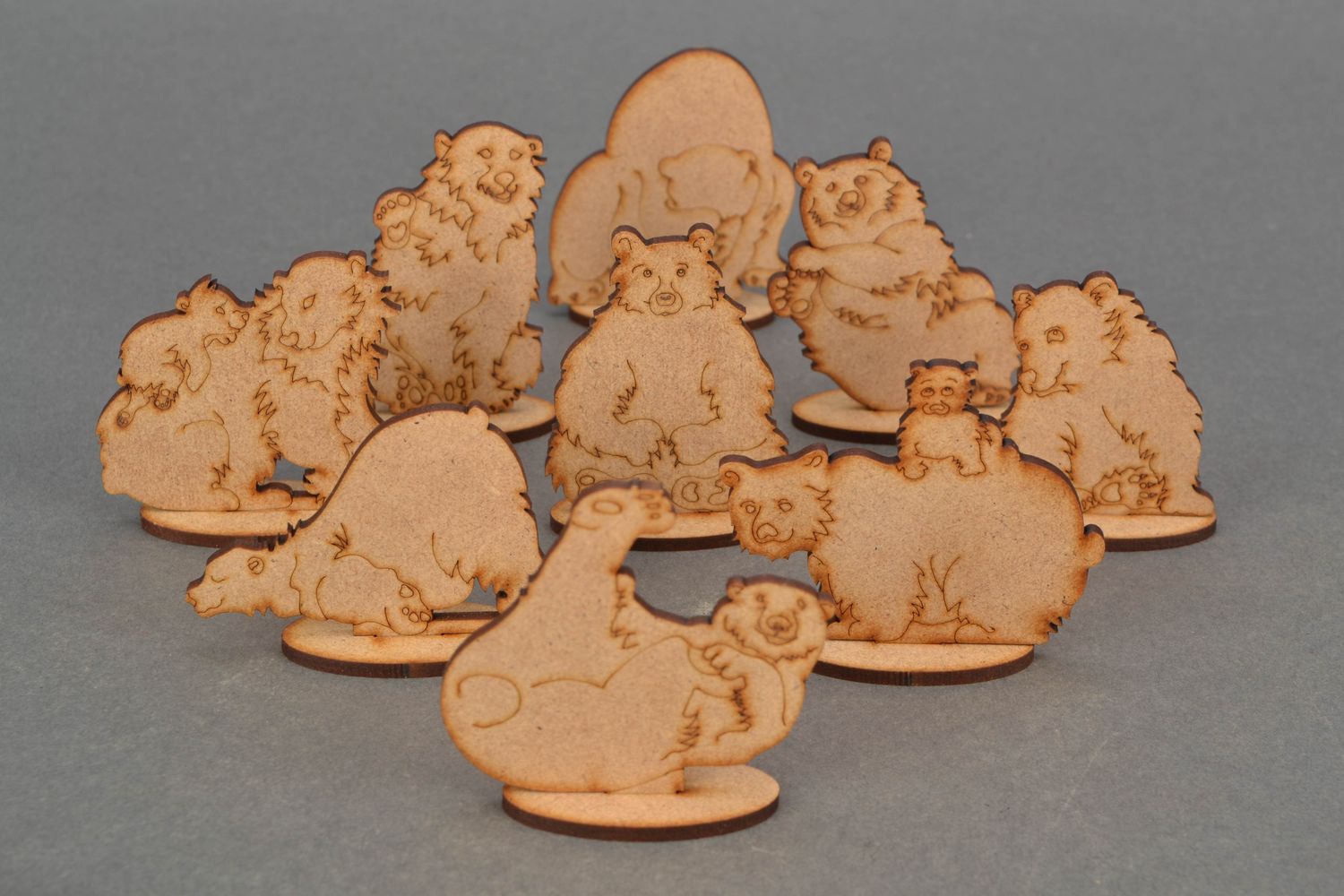 Figurillas artesanales de MDF con forma de osos, piezas en blanco para decoración a mano foto 3
