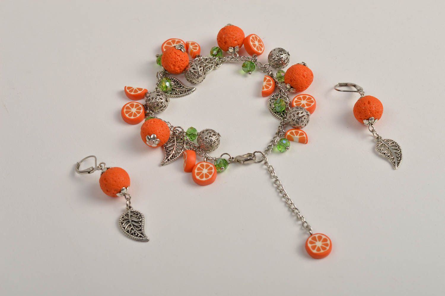 Handgefertigt Schmuck Set Frauen Armband Ohrringe Modeschmuck in Orange foto 3