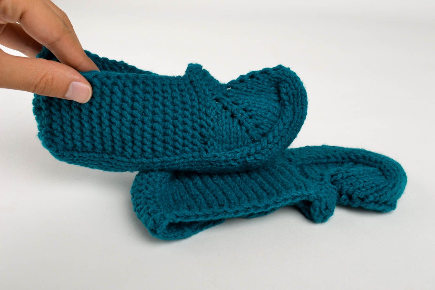 Chaussons tricot faits main Chaussettes courtes bleues chaudes Vêtement femme photo 3