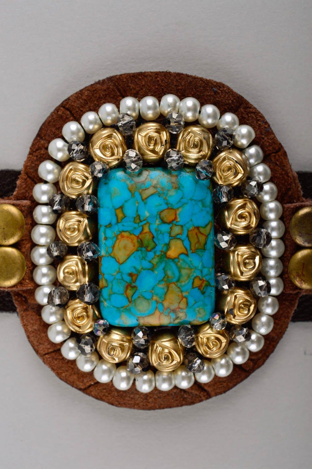 Pulsera de cuero hecha a mano con piedras accesorio para mujer regalo original foto 4