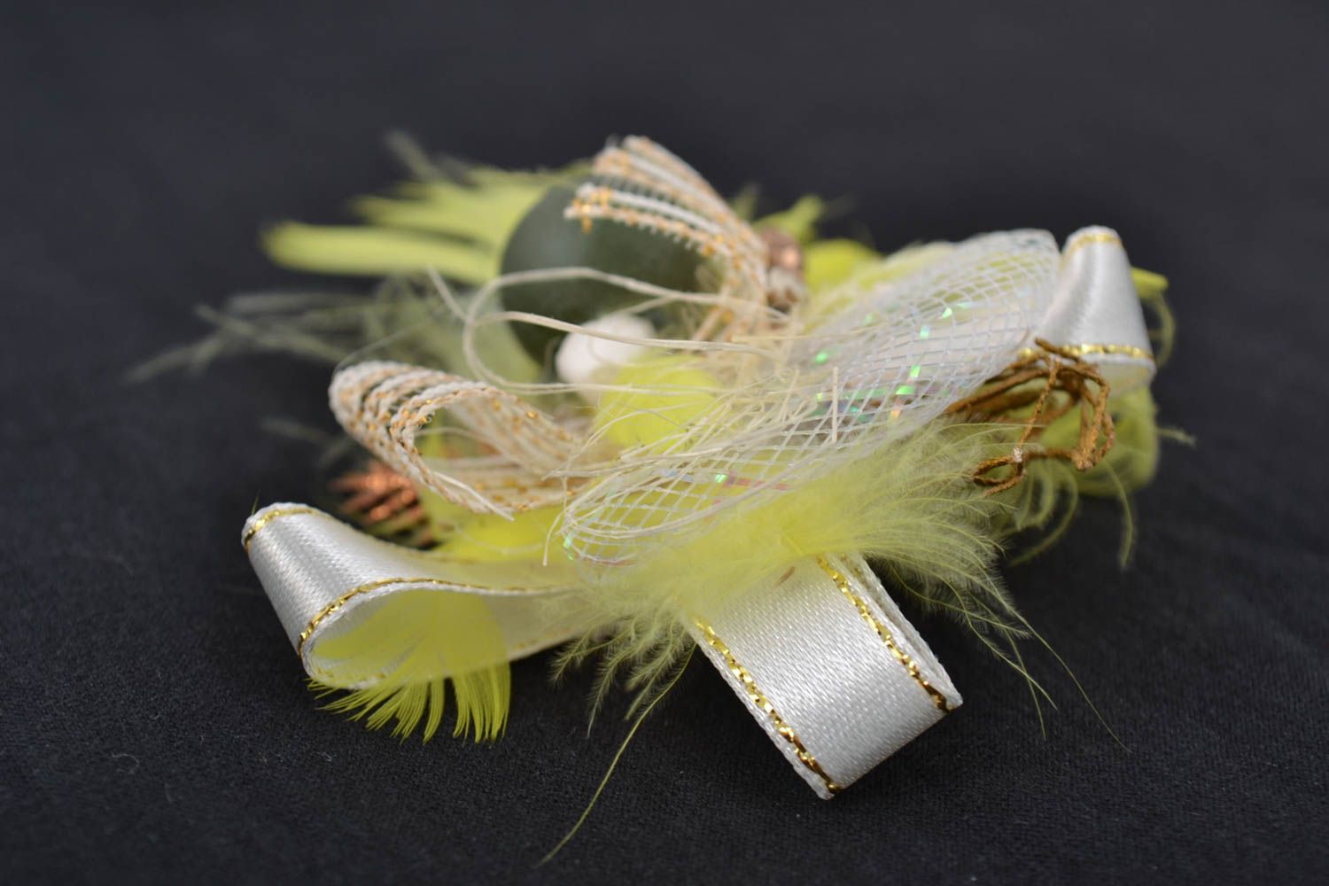 Handmade volume DIY blank for brooch making with feathers and ribbons for Easter photo 4