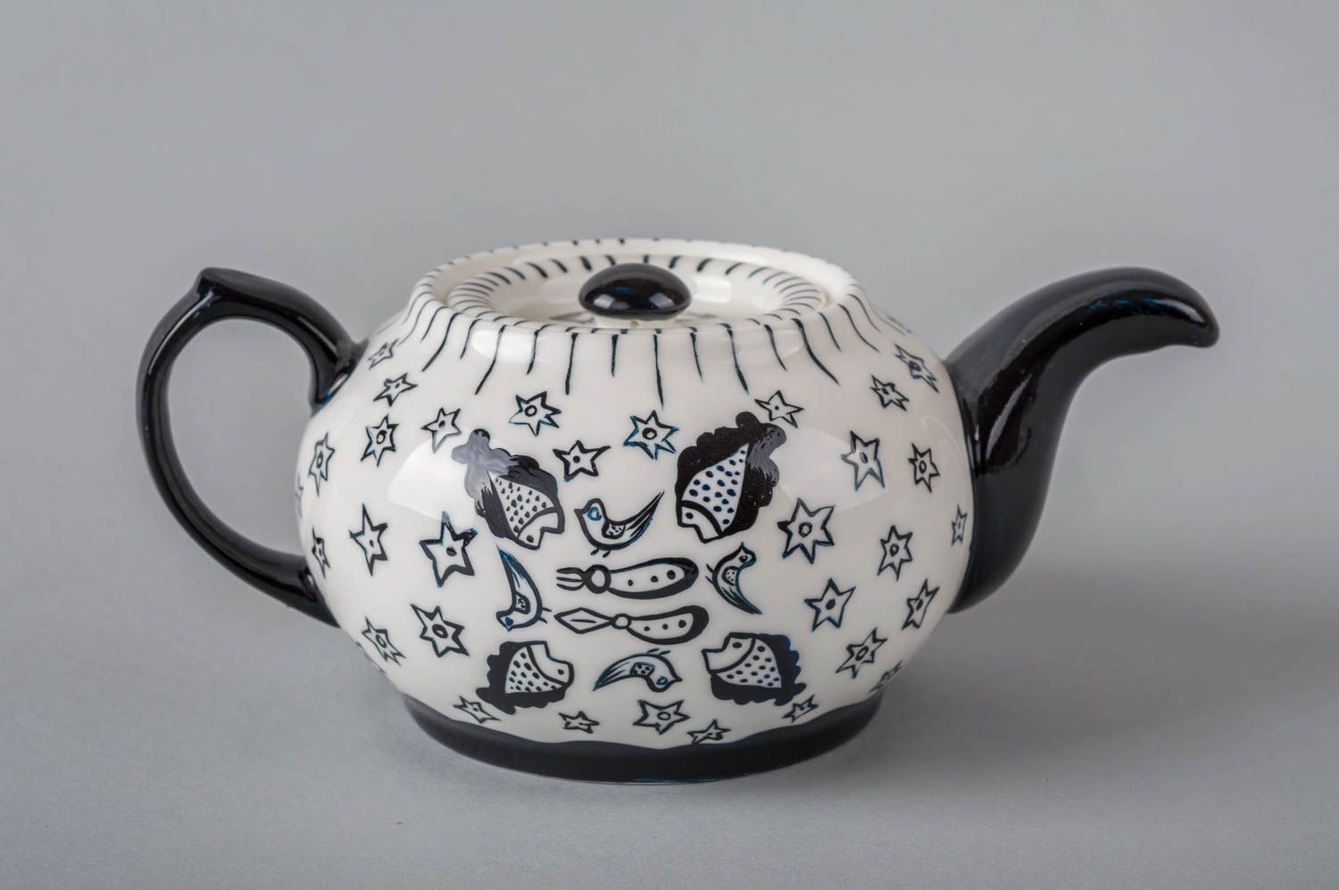 Handmade Ton Teekanne Öko Geschirr Keramik Kanne für Sahne mit Ornament 2 Stück foto 4