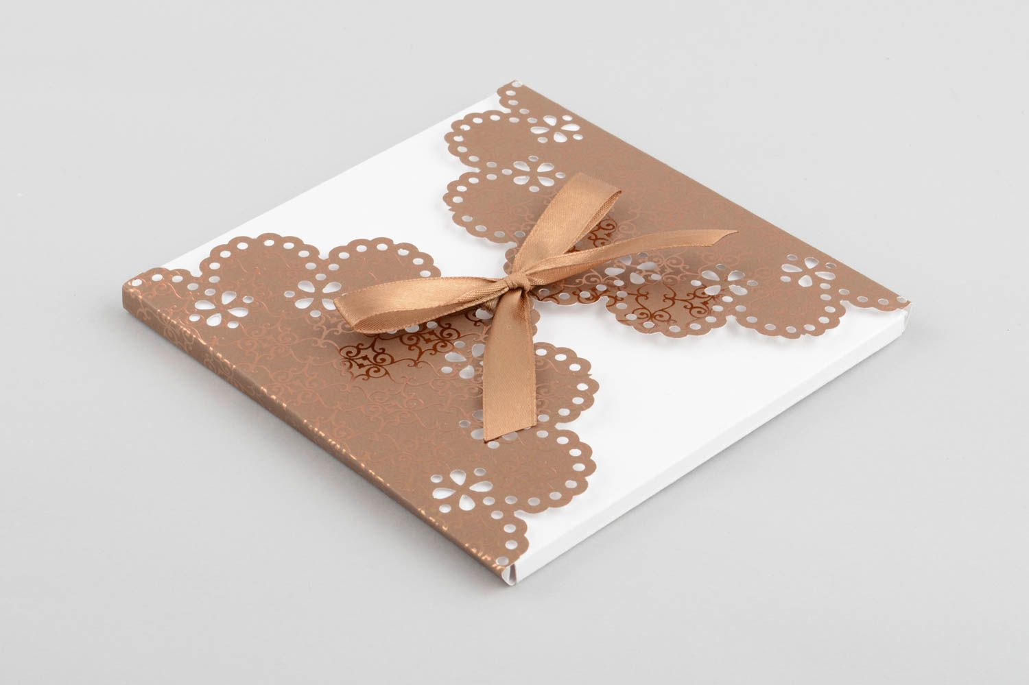 Enveloppe fait main Enveloppe créative papier ruban satin brun blanc Idée cadeau photo 2
