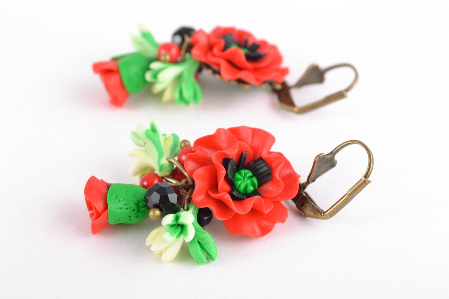 Polymer clay flower earrings Poppies photo 3