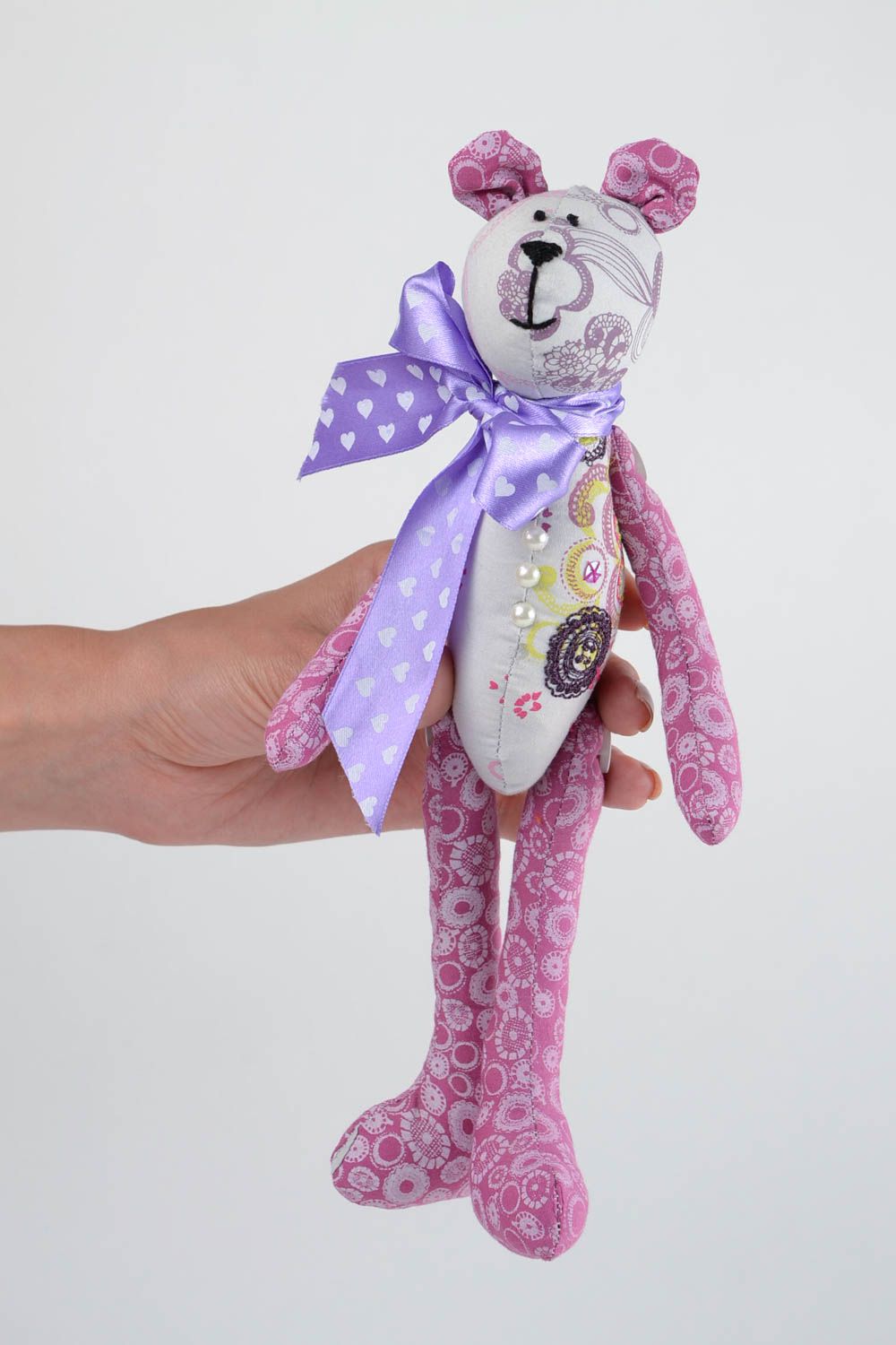 Игрушка ручной работы игрушка мишка из коттона игрушечный медведь с бантиком фото 2