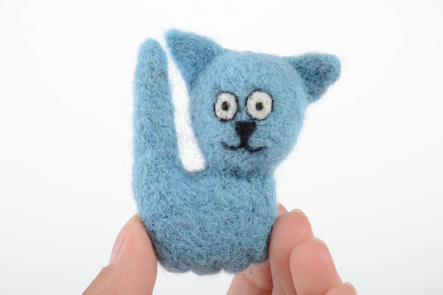 Magnet frigo fait main Aimant frigo laine feutrée chat bleu Déco cuisine photo 5