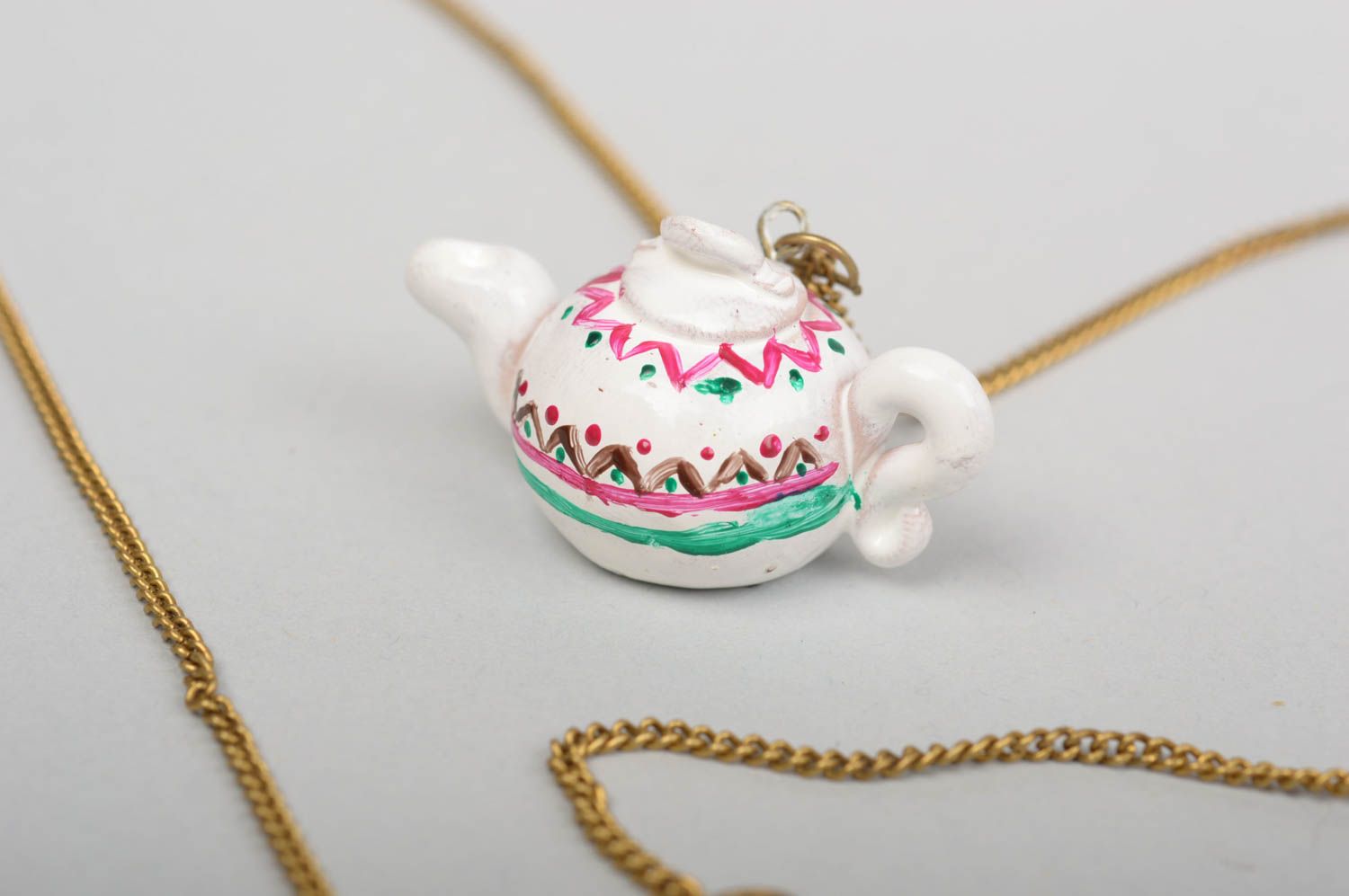 Schmuck Anhänger handmade Anhänger Geschenk für Frauen mit Kette klein Teekanne foto 4