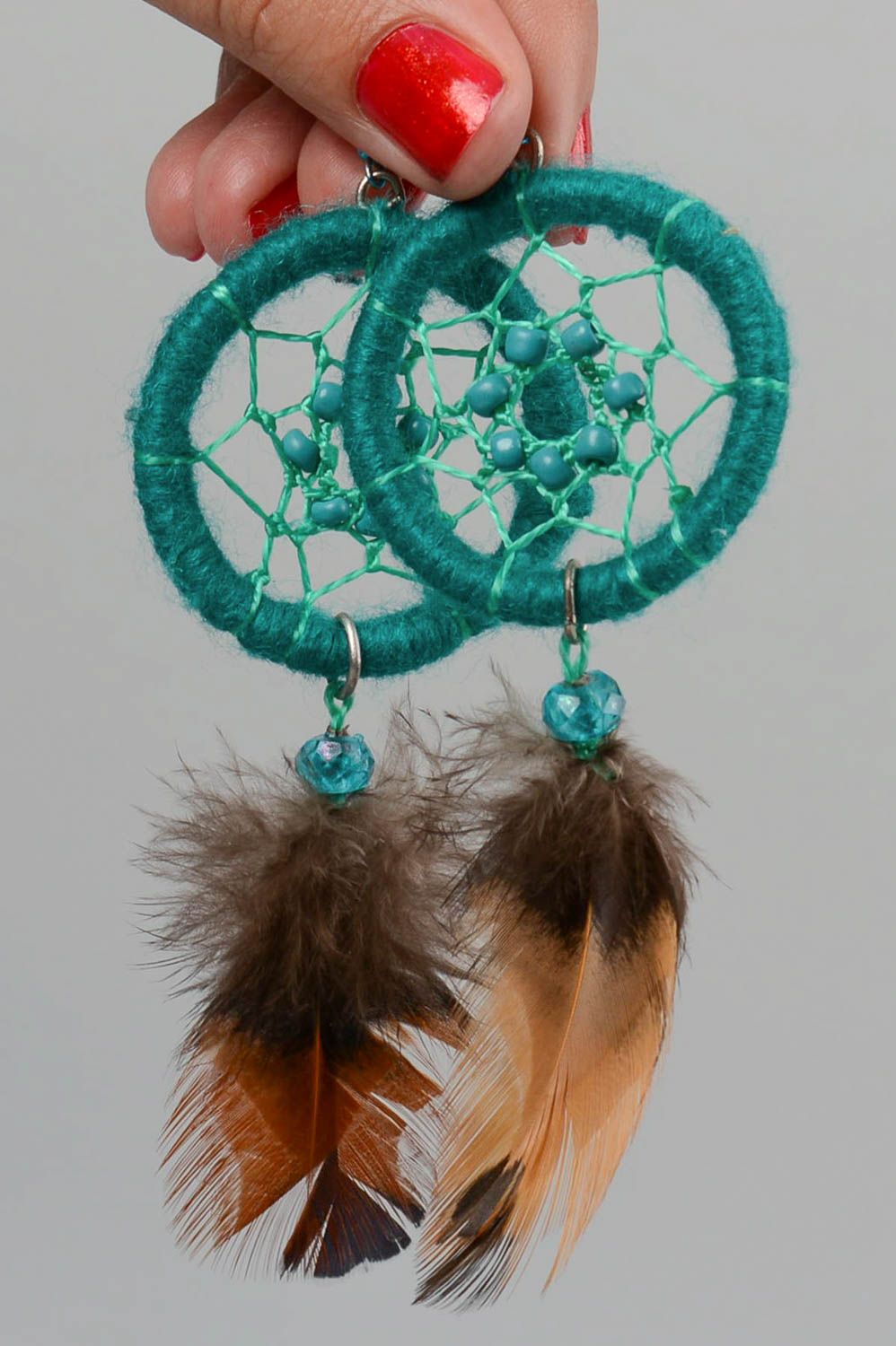 Boucles d'oreilles attrape-rêves Bijou fait main grandes turquoise Cadeau femme photo 5