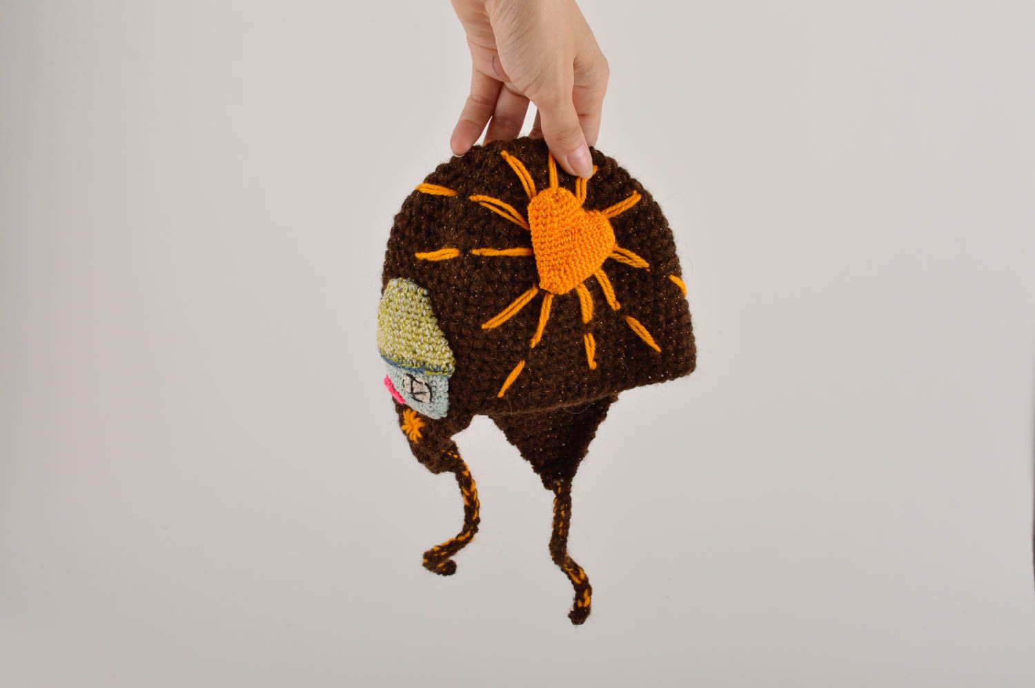 Knitted handmade cap designer brown accessories warm beautiful present photo 5