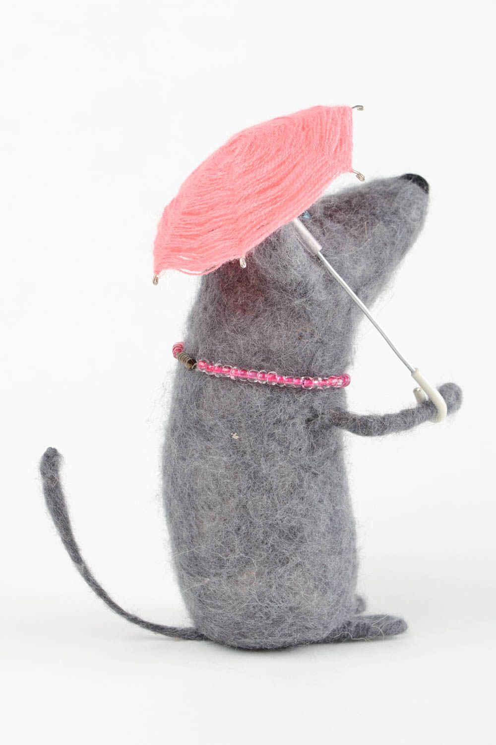 Peluche rat avec parapluie Jouet fait main en laine feutrée Cadeau pour enfant photo 5