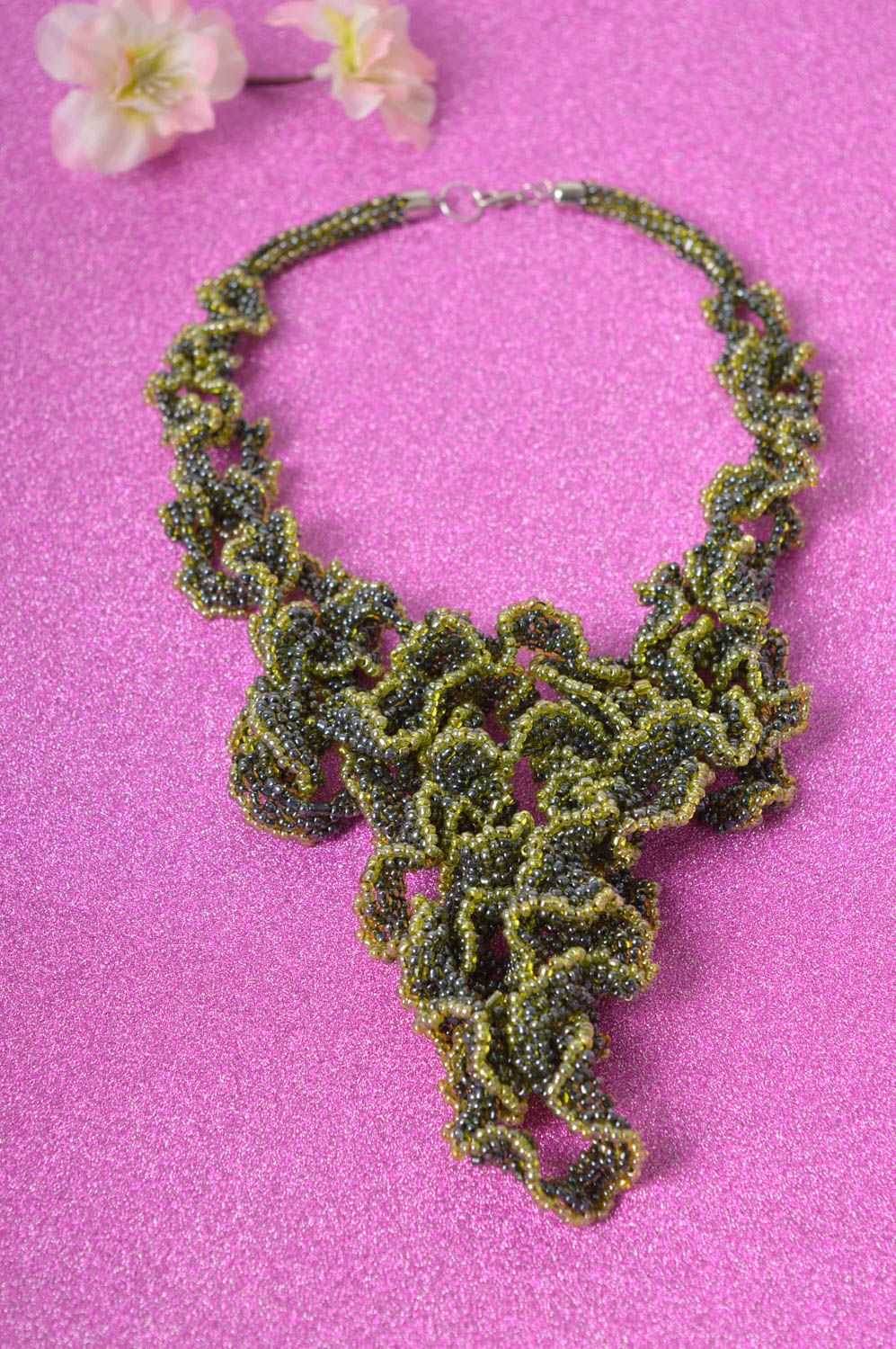 Колье из бисера украшение ручной работы ожерелье из бисера оригинальное фото 1