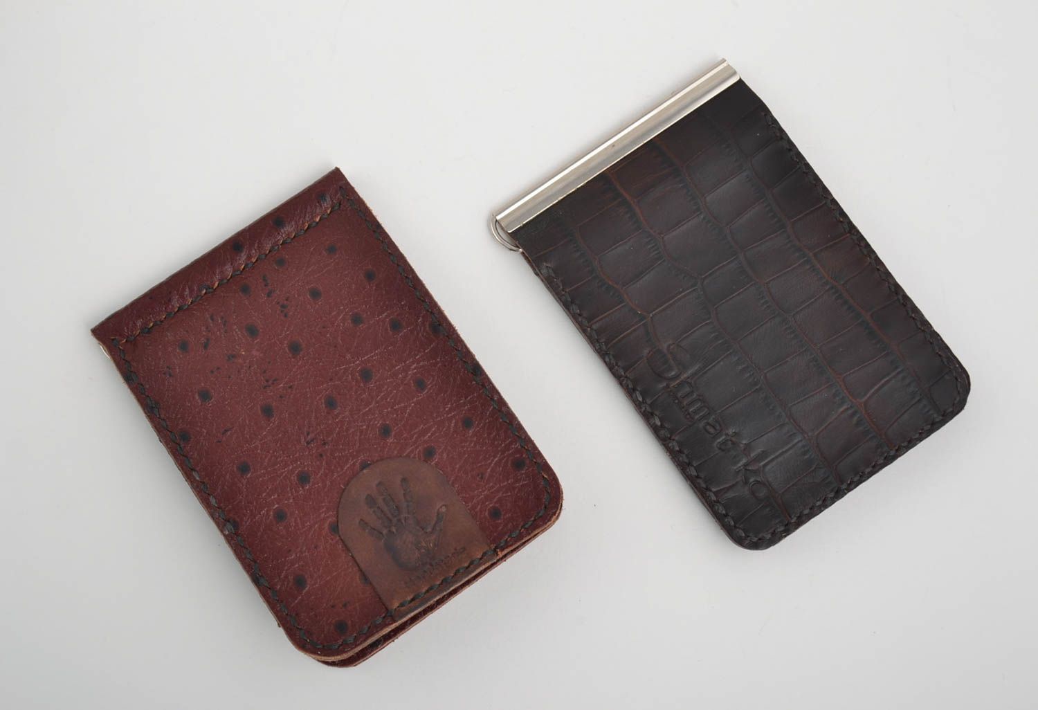 Beautiful handmade leather wallets leather money clips 2 pieces leather goods photo 2