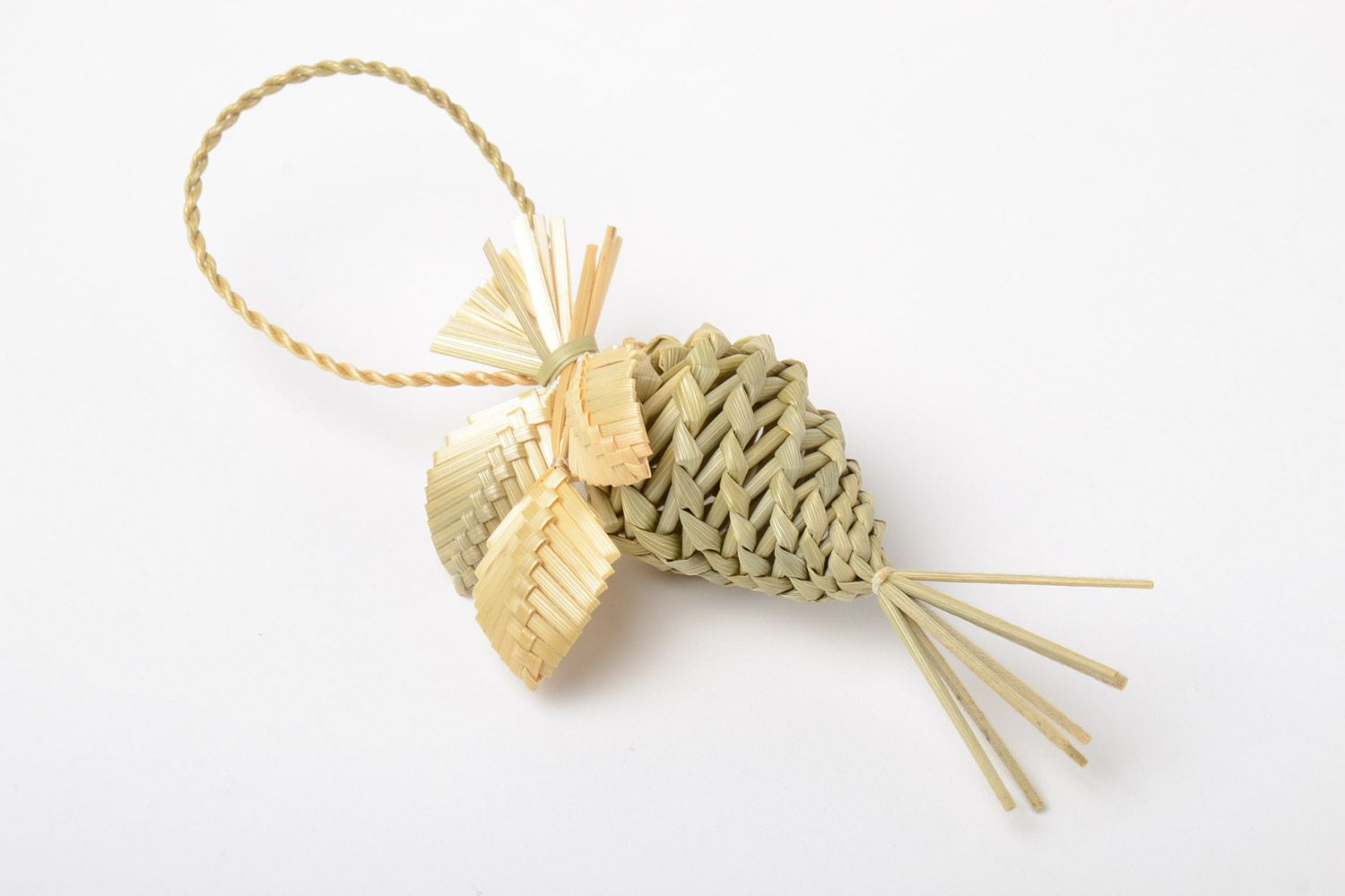 Handmade interior decorative wall hanging woven of straw in the shape of cone photo 2