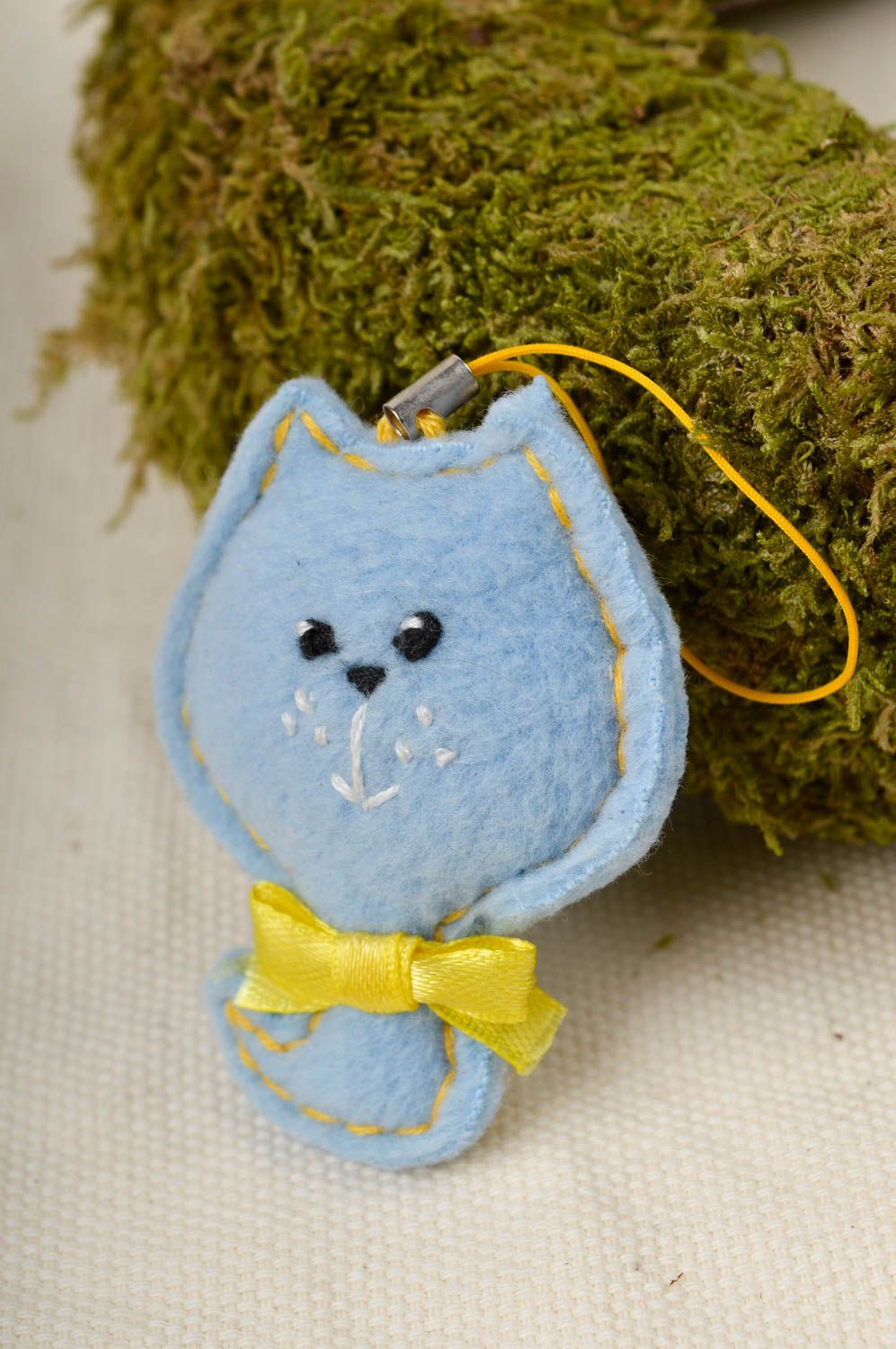 Porte-clé chat bleu Porte-clefs original en tissu polaire Petit cadeau mignon photo 1
