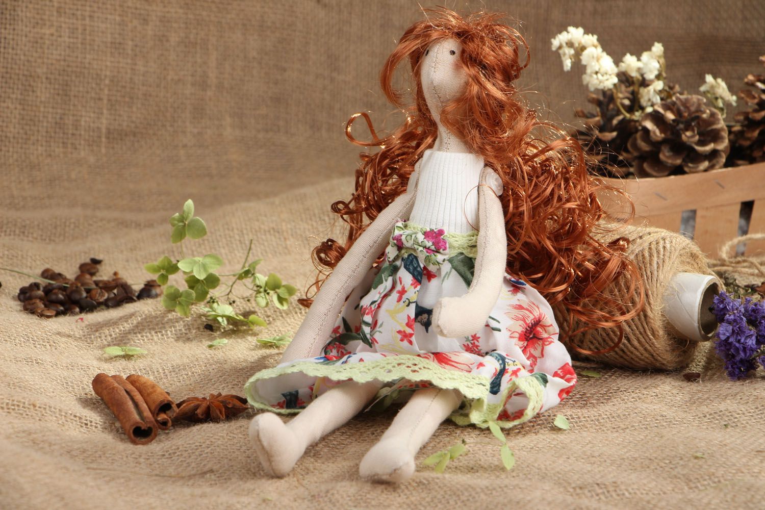 Designer fabric doll Beauty with Copper Hair photo 5