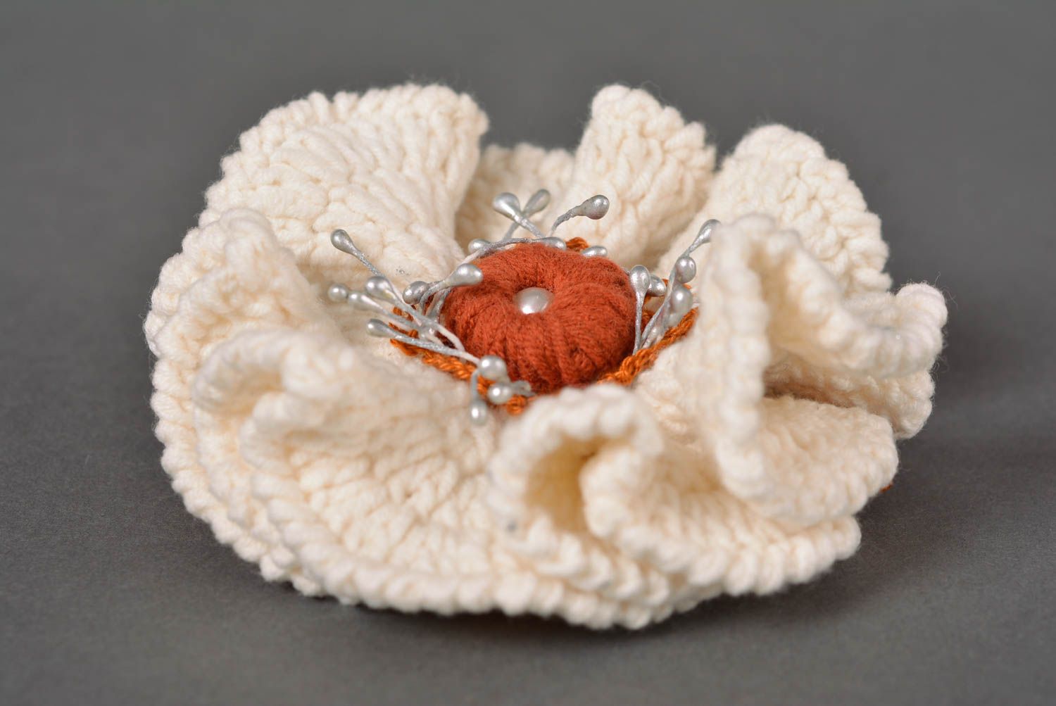 Handmade hair barrette crocheted hair clip flower hair accessory for women photo 5