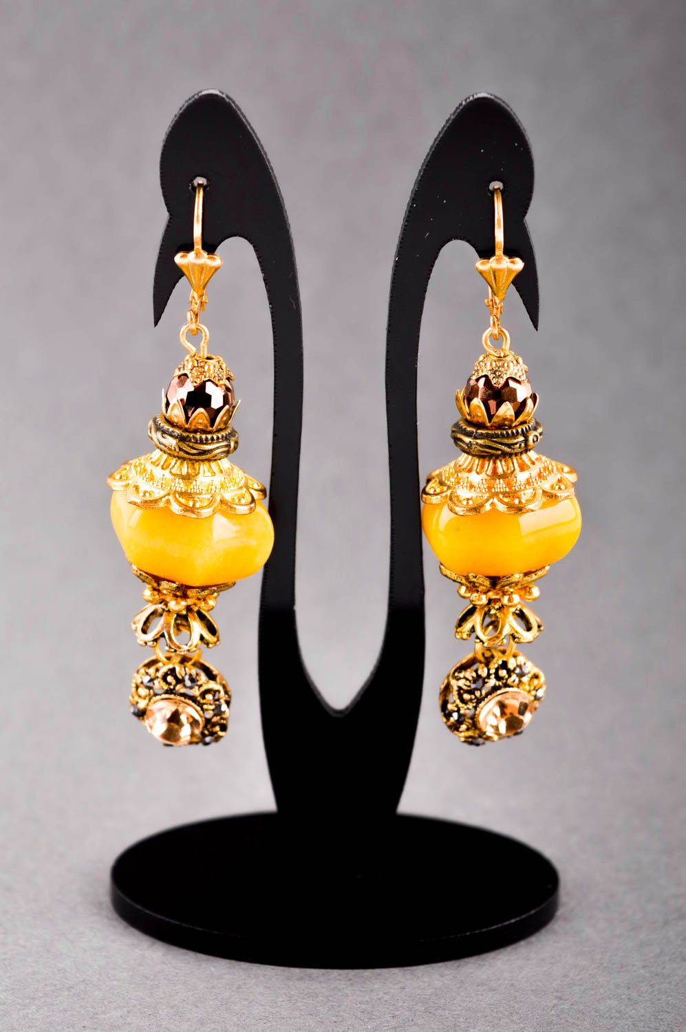 Boucles d'oreilles quartz Bijou fait main longues jaune Accessoire femme design photo 1