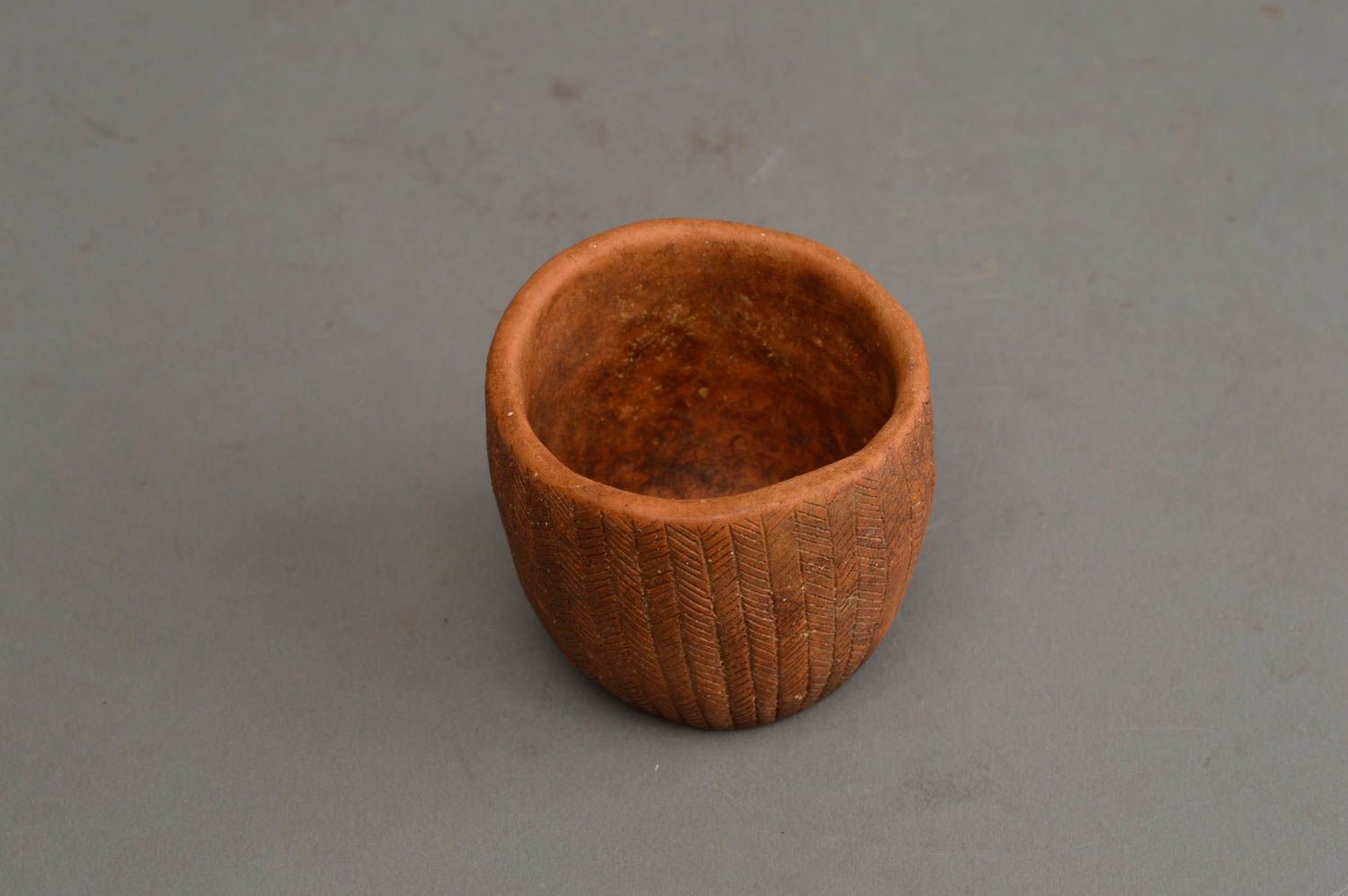 No handle ceramic terracotta shot cup in village style photo 3