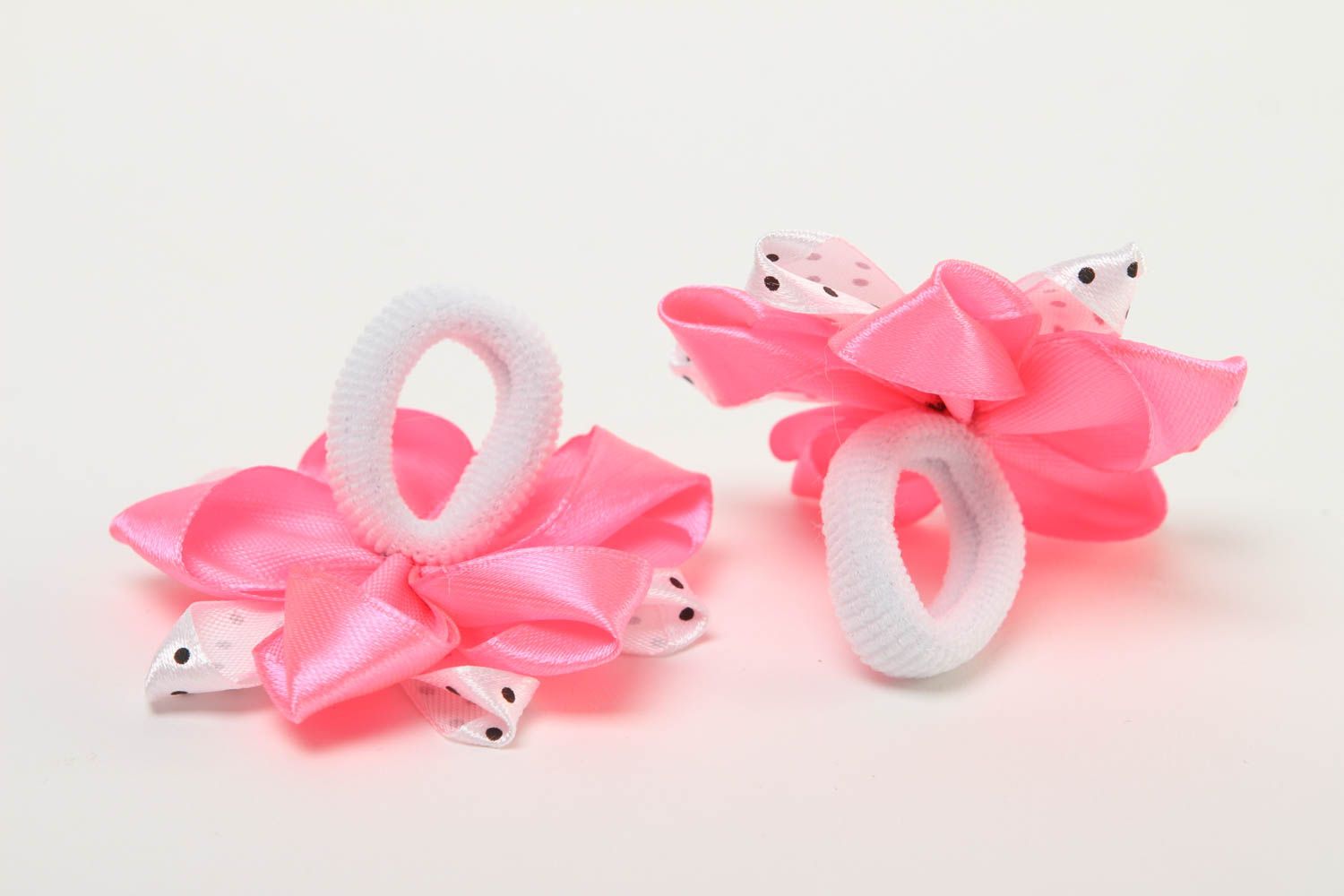 Аксессуары для волос хэнд мэйд резинки для девочек резинки с цветками розовые фото 4