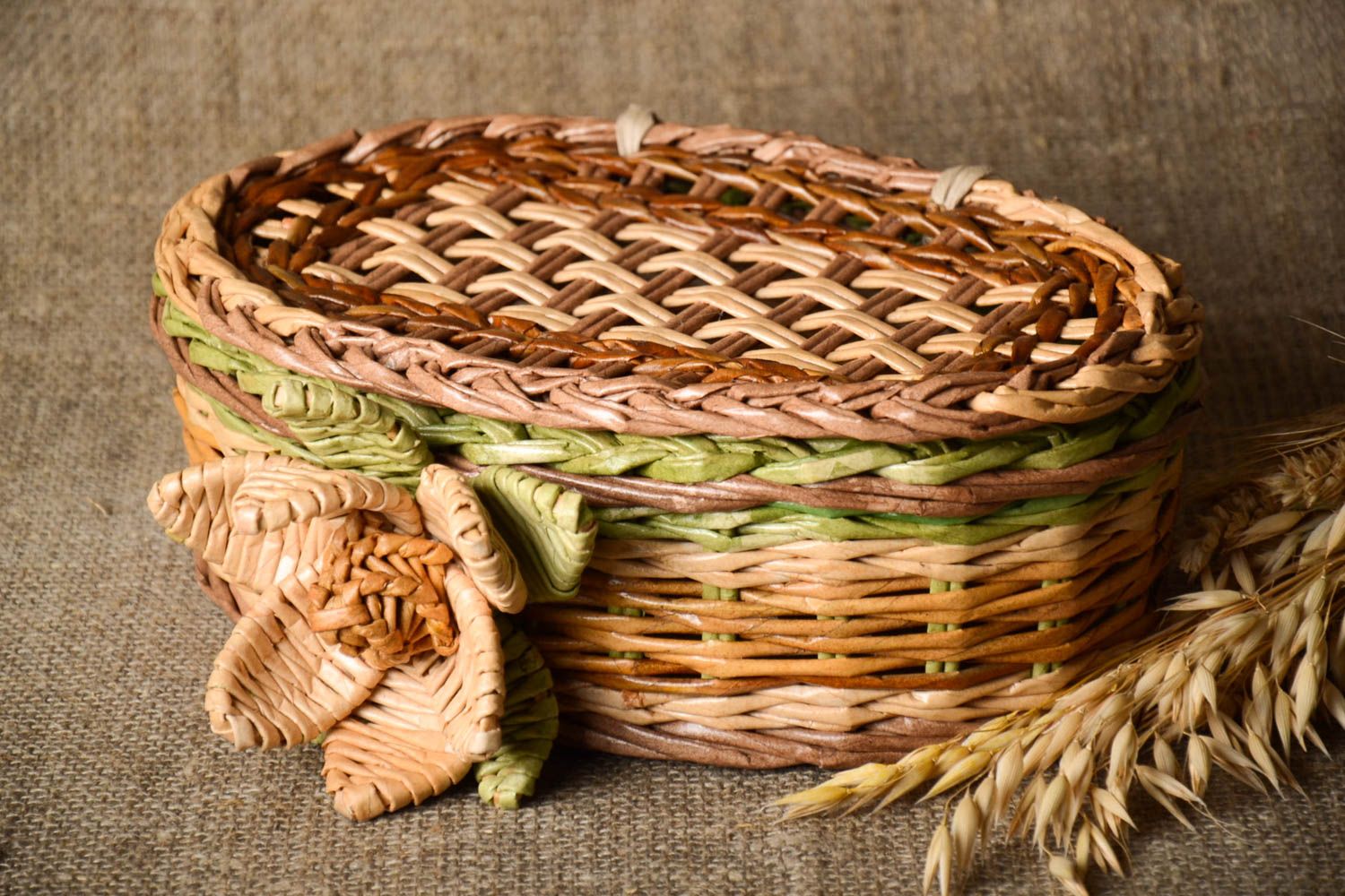 Плетеная хлебница ручной работы кухонная утварь хлебница с крышкой красивая фото 1