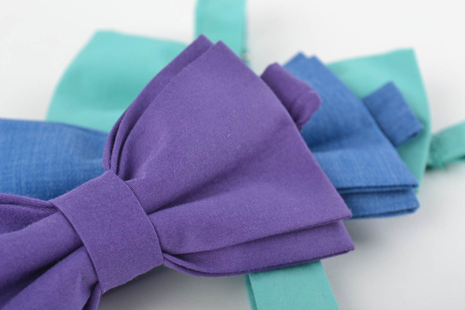 Set of 3 handmade designer unusual cotton fabric bow ties photo 3