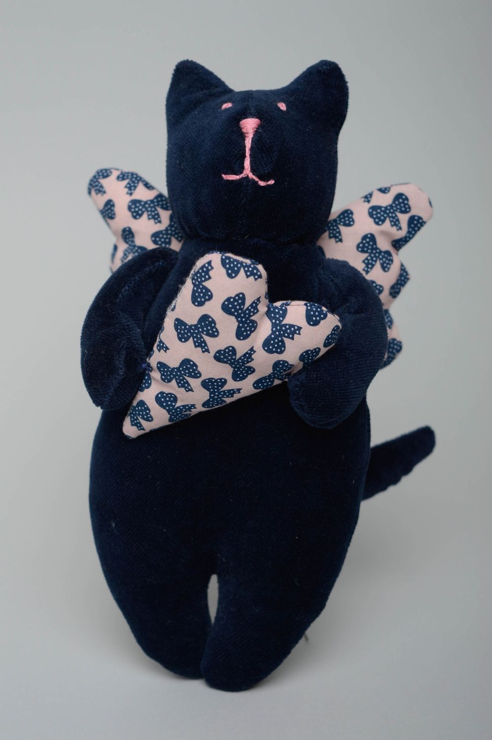 Handmade soft toy Angel Cat with Heart photo 1