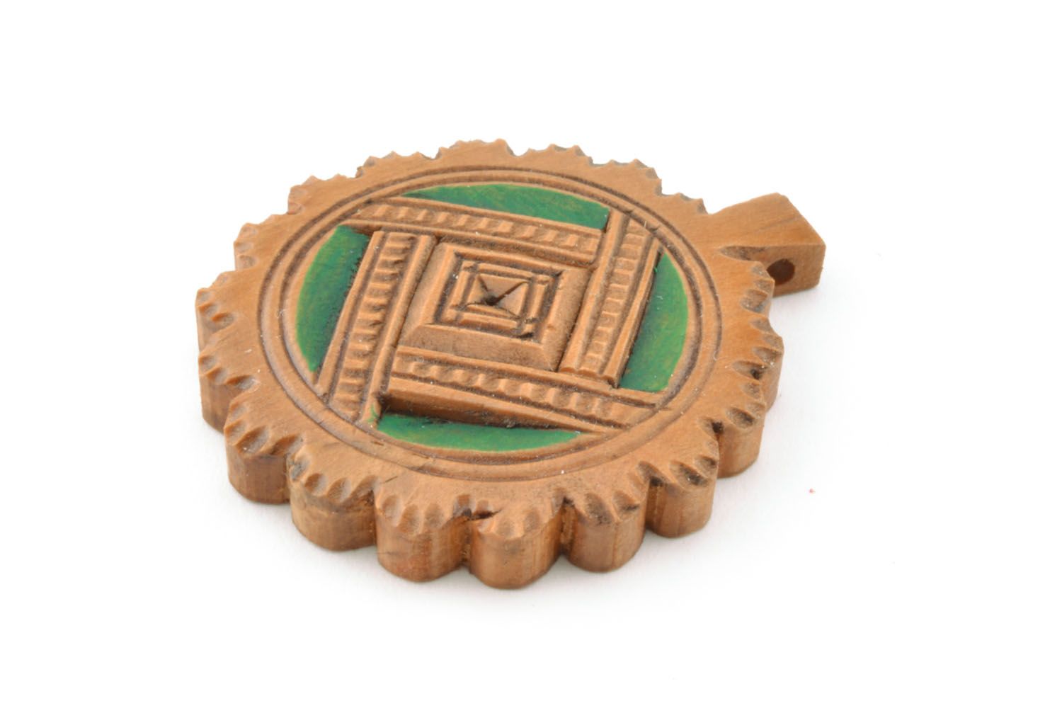 Ciondolo di legno fatto a mano pendente etnico amuleto da donna bello foto 4