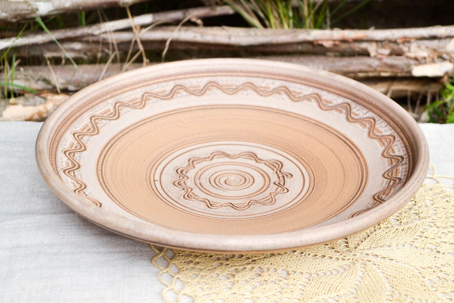 Handmade clay plate stylish ceramic kitchenware painted unusual home decor photo 1