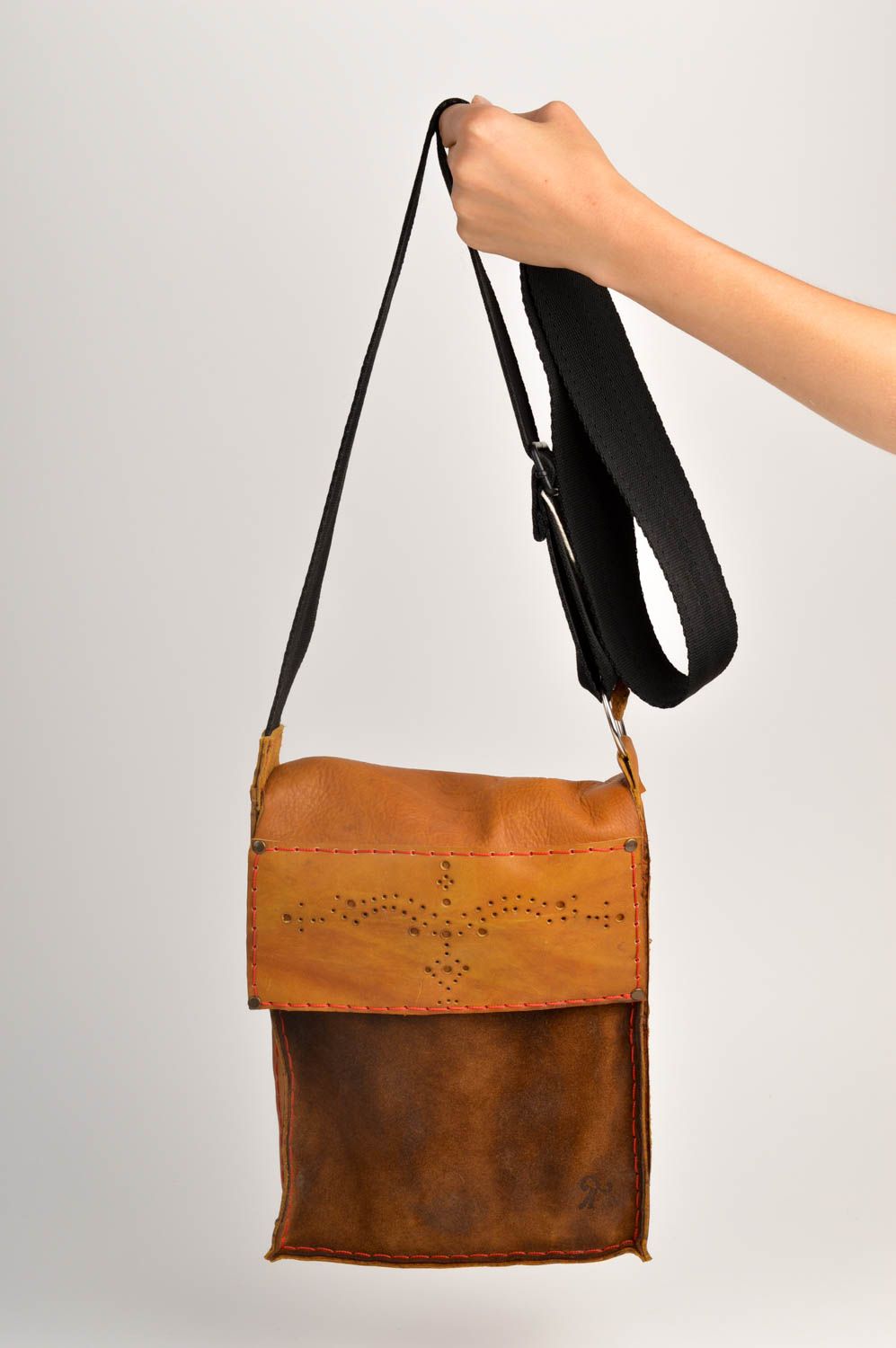 Handmade unisex leather bag unusual designer bag stylish accessory present photo 5