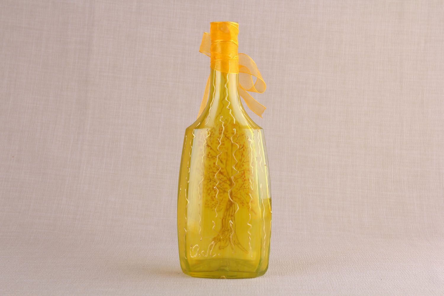 Gelbe Deko Flasche mit Glasmalerei foto 2