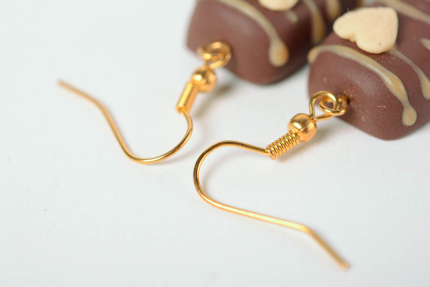 Handmade designer polymer clay dangling earrings Chocolate Sweets for girls photo 4