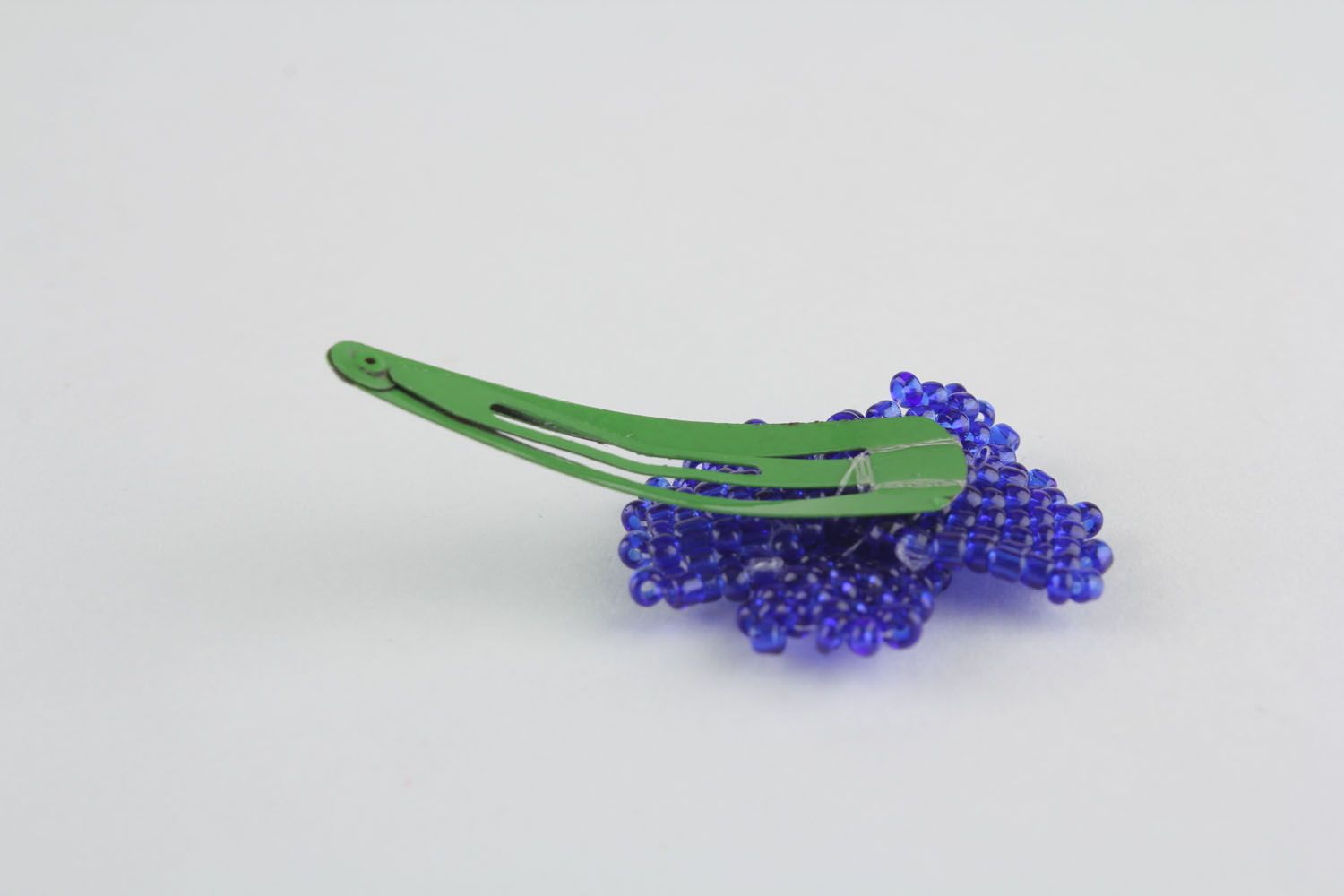 Barrette artisanale en perles de rocaille bleuet photo 3