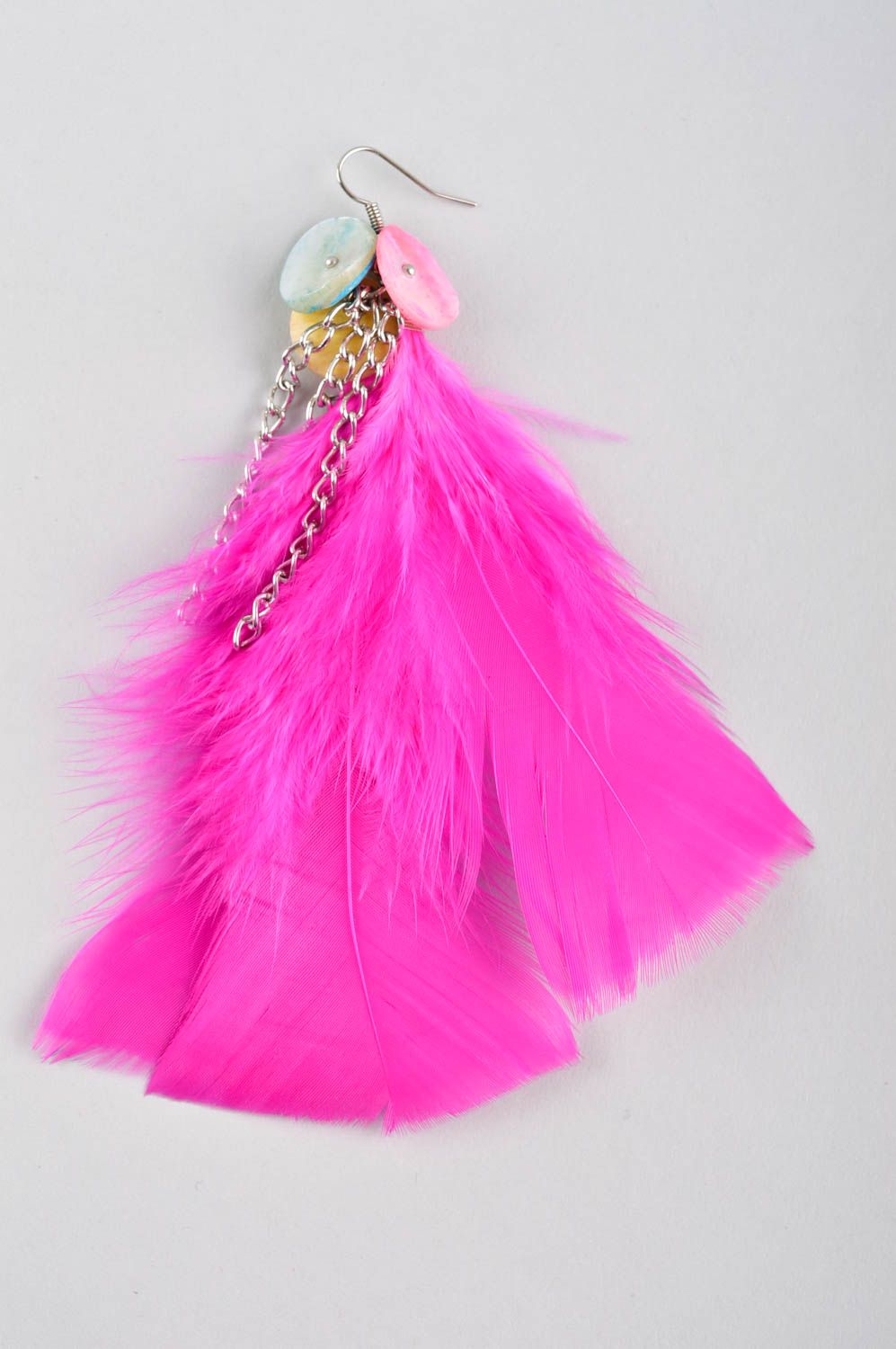 Boucles d'oreilles plumes roses Bijou fait main design original Cadeau femme photo 4