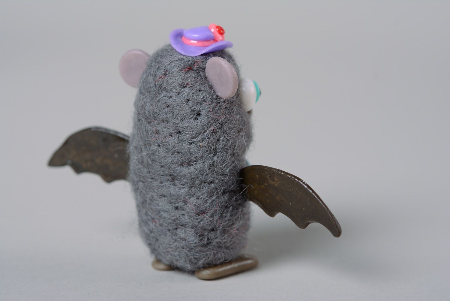 Homemade soft toy felted of wool Bat photo 5