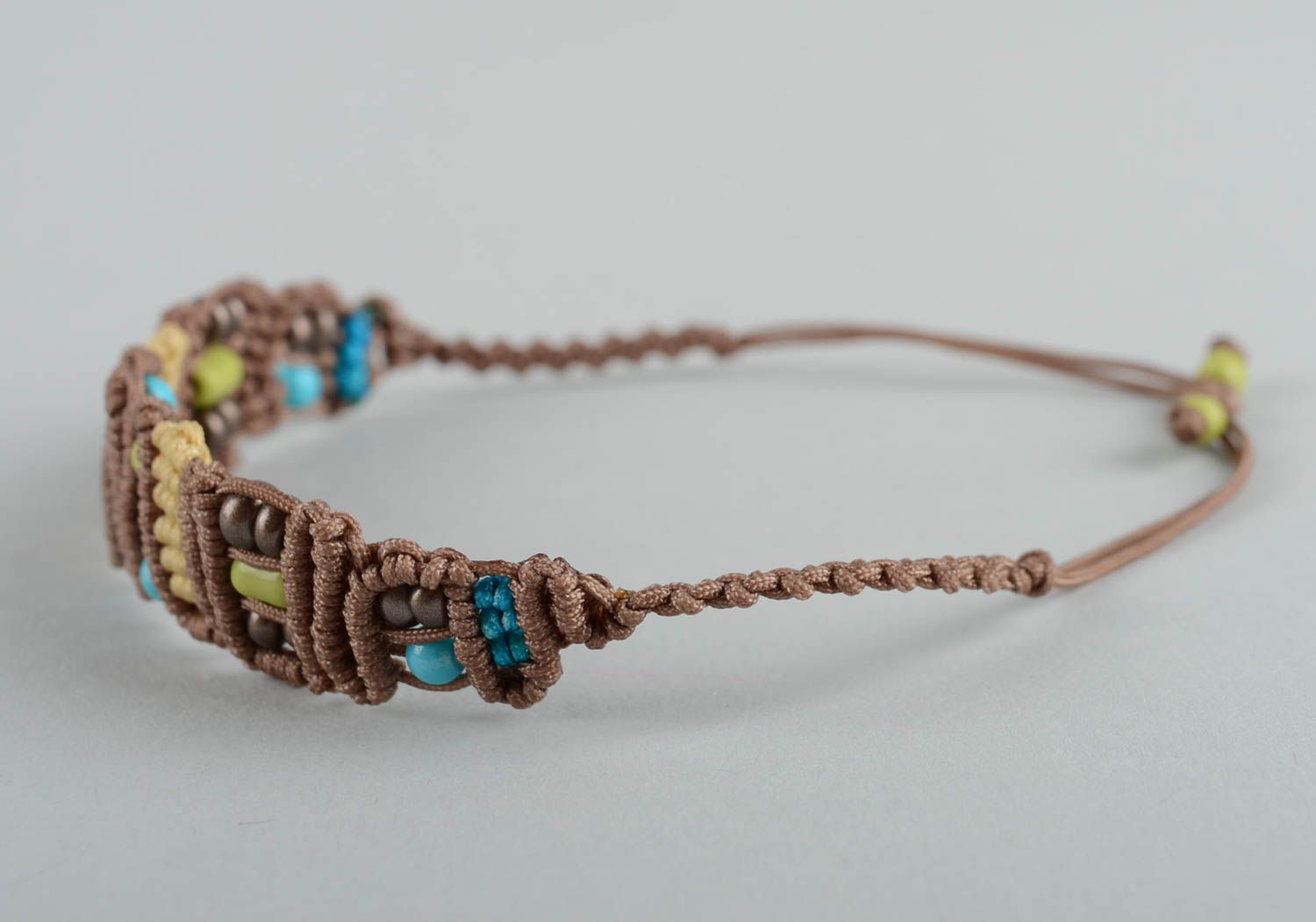 Bracelet textile Bijou fait main marron avec perles de rocaille Accessoire femme photo 4