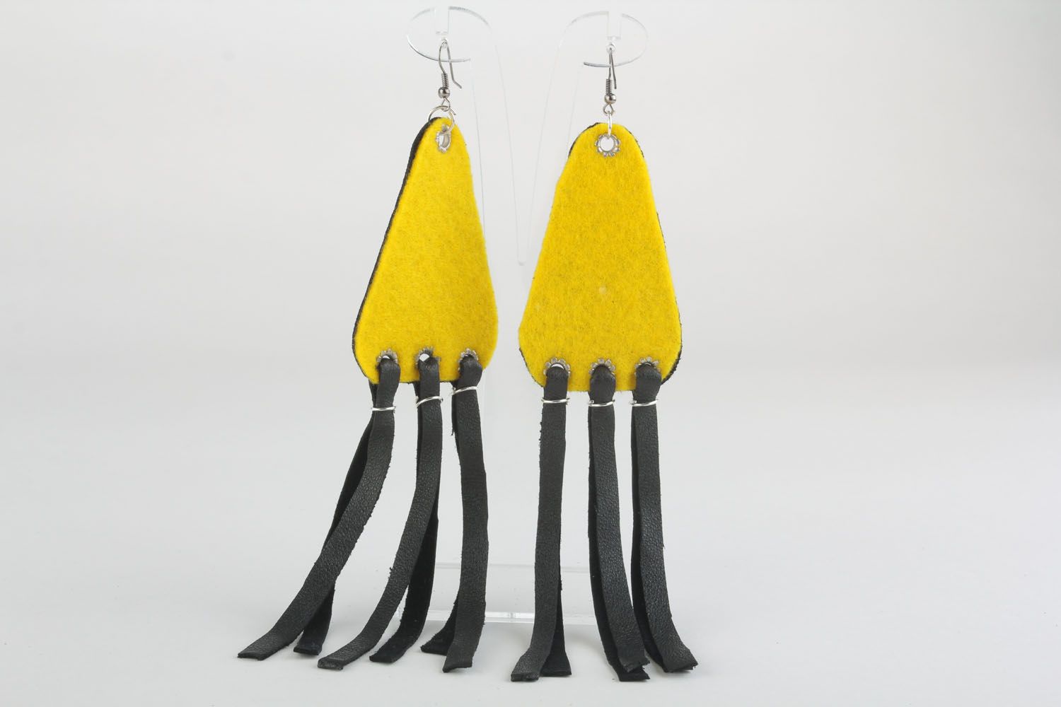 Earrings made of felt and leather Mustard photo 1