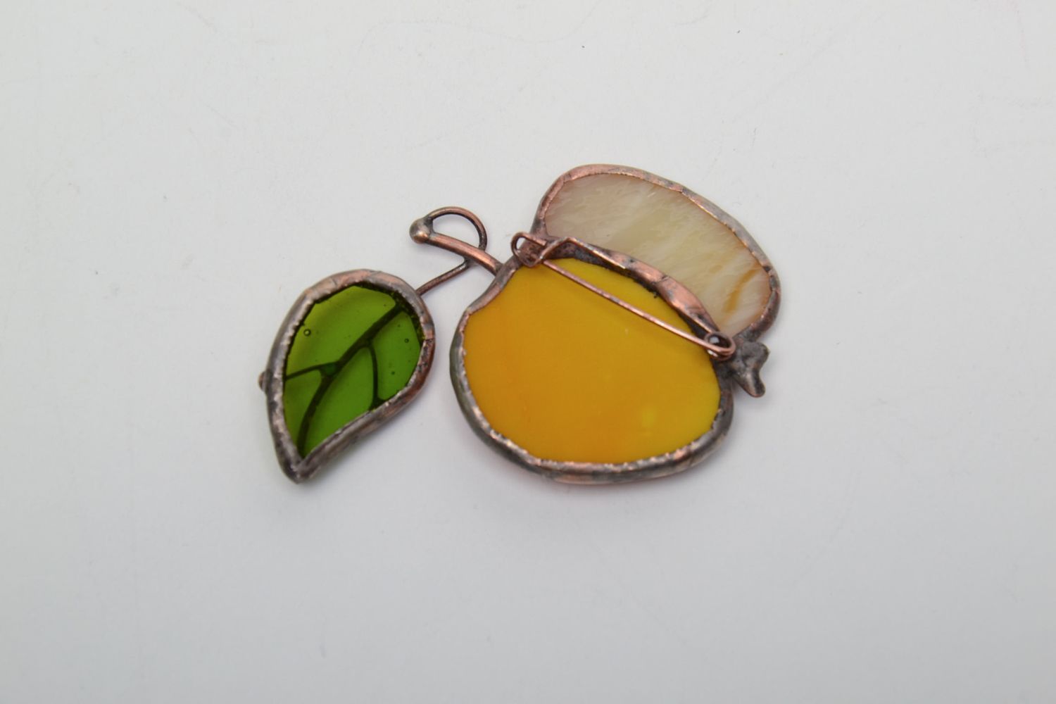 Stained glass brooch in the shape of yellow apple photo 4
